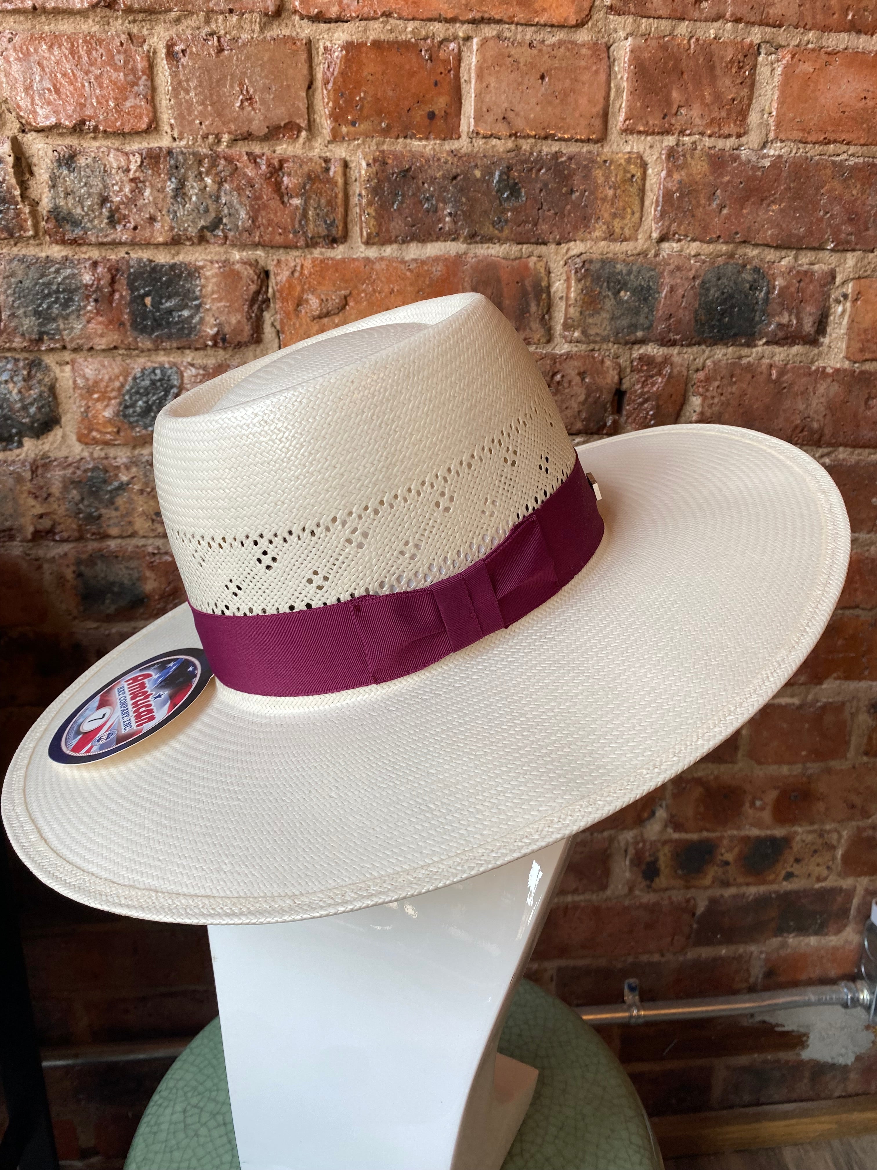 Tele Hat AMERICAN HAT COMPANY INC. 7210 S-TELE BURGUNDY 4FZ BRIM STRAW HAT ...