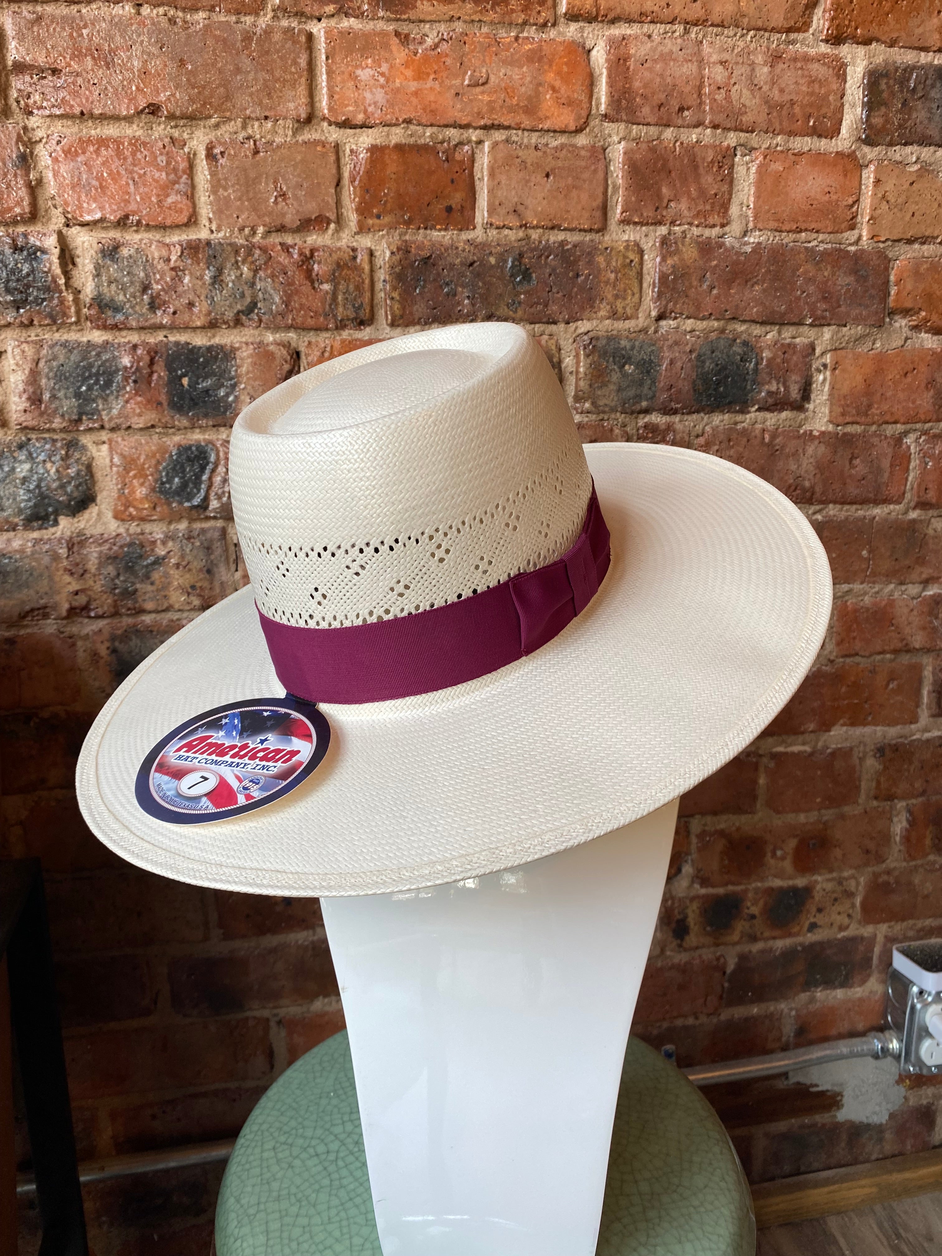 Tele Hat AMERICAN HAT COMPANY INC. 7210 S-TELE BURGUNDY 4FZ BRIM STRAW HAT ...